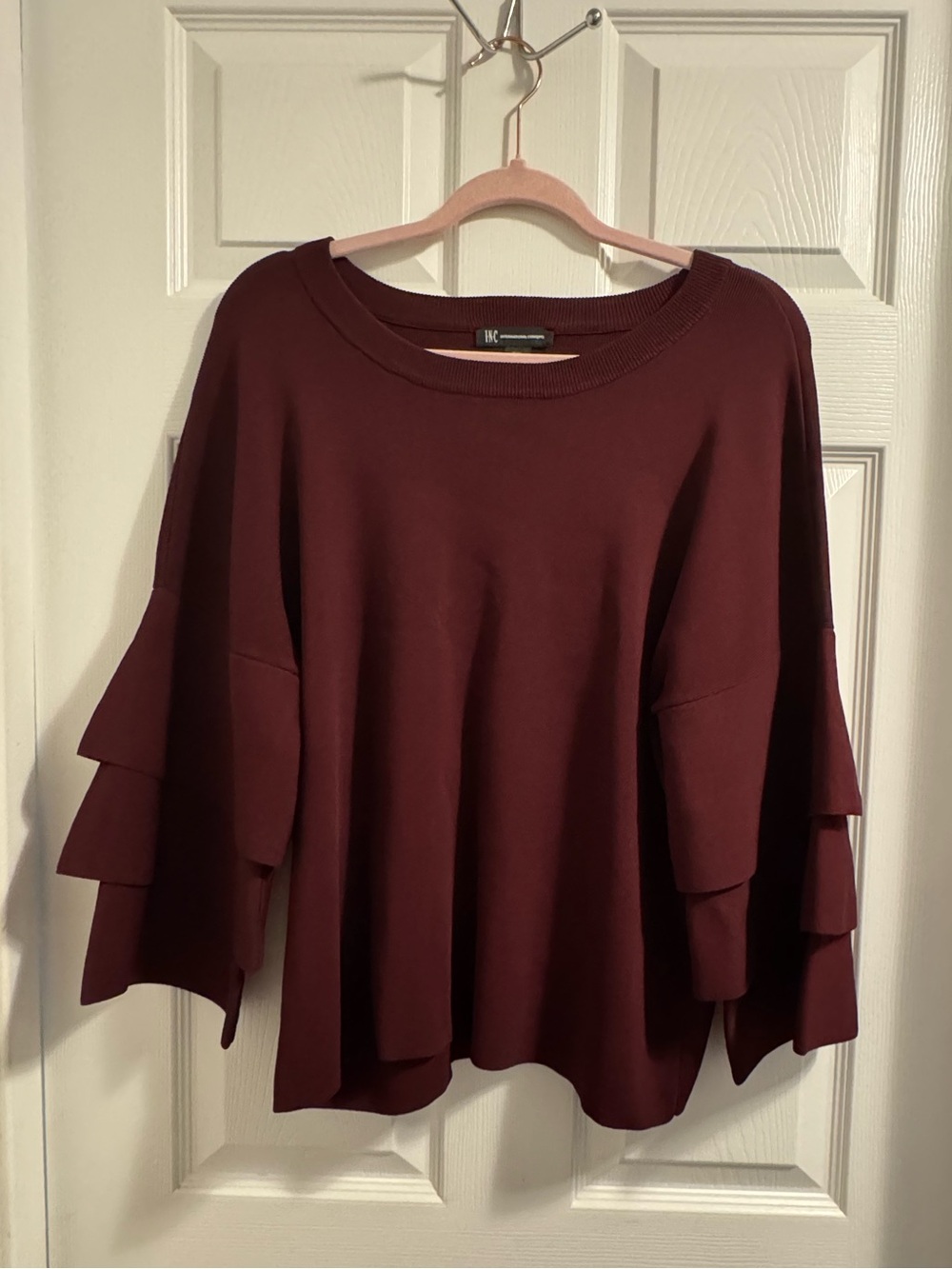 INC International Concepts Burgundy Tiered-Sleeve Blouse Sz XXL